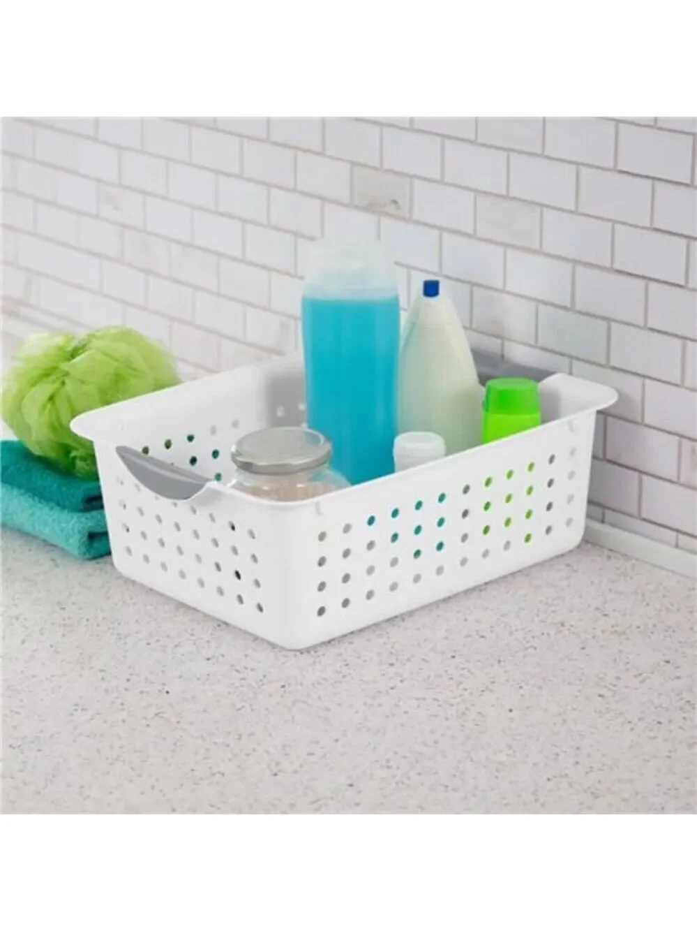 White Plastic Storage Bins Set of 6 Medium Closet Cabinet Countertop Organizer